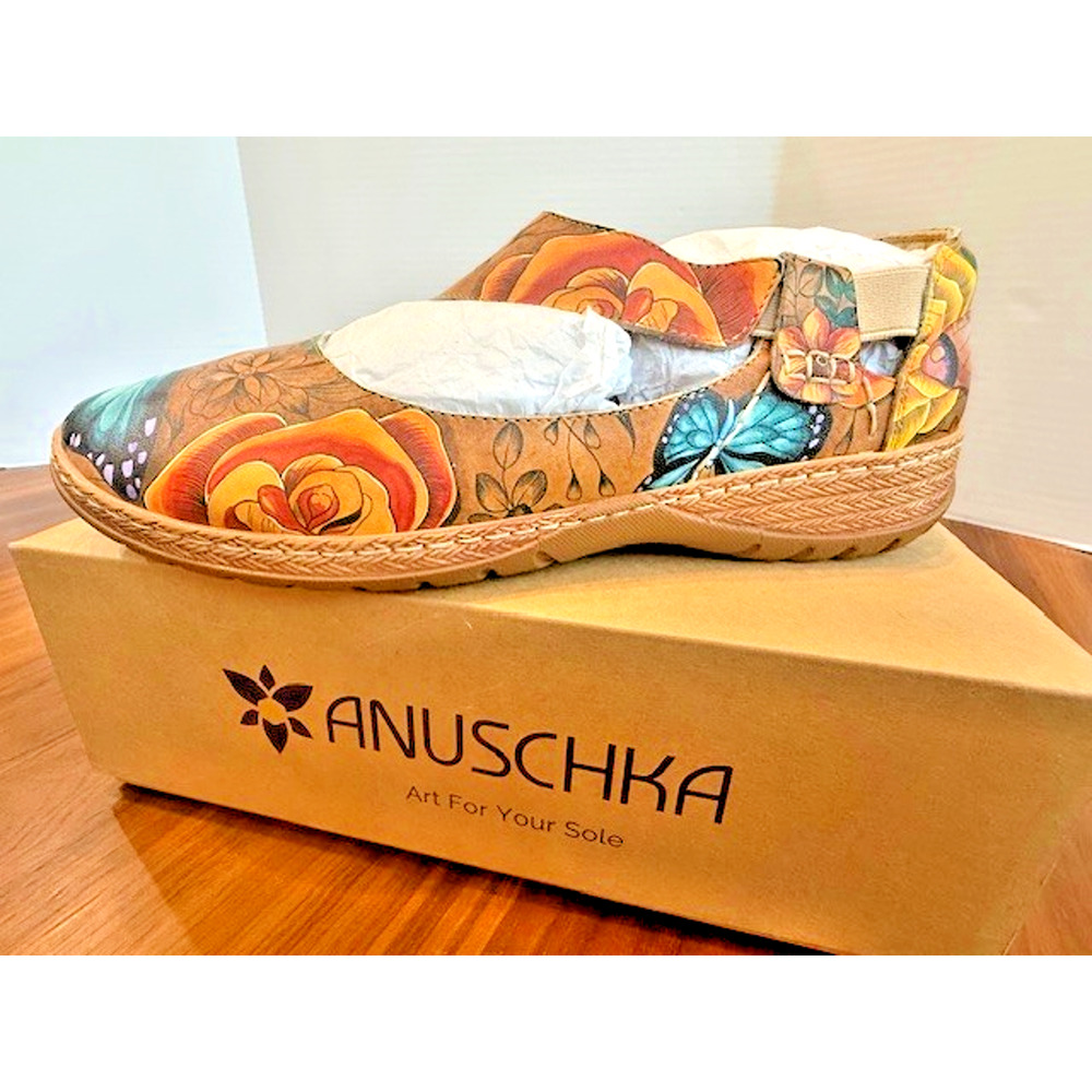 Anuschka Mary Jane Shoes Sz 10 Floral Paradise Tan Butterfly Leather 4215 $199 - Picture 4 of 15